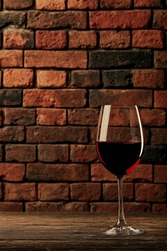 Glass of Red Wine Against Rustic Brick Wall Background