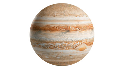 Jupiter planet sphere with visible swirling gas clouds and Great Red Spot © Eustace