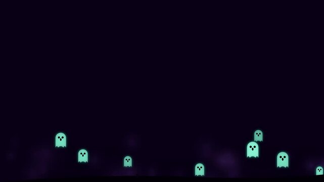 Animated glowing ghosts rising from a graveyard at night for Halloween motion graphics