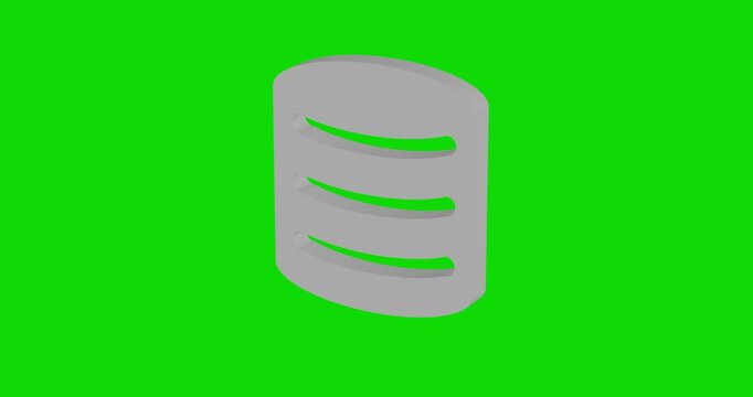 Animation of rotation of a white database symbol with shadow. Simple and complex rotation. Seamless looped 4k animation on green chroma key background
