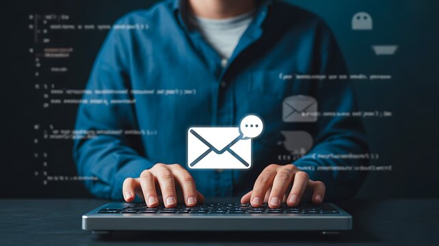 Cybersecurity email protection concept with envelope icon and digital code