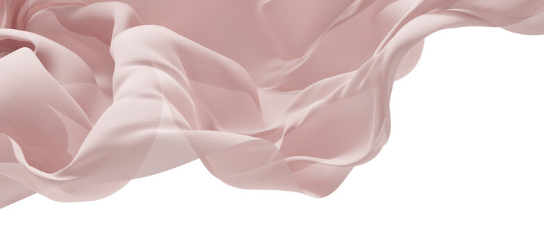 Floating dusty pink sheer chiffon fabric flowing isolated on transparent background 3D render