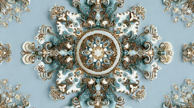 vintage pattern on light blue. Hyper realitic. 