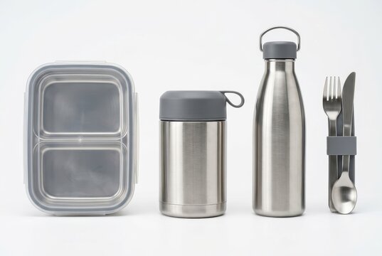 Sustainable Stainless Steel Food Container Set with Water Bottle and Cutlery for Zero Waste Lifestyle