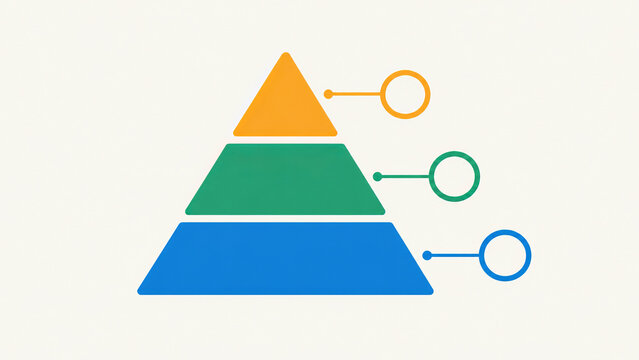 Three level pyramid infographic chart template with pointer lines for business presentations and data visualization
