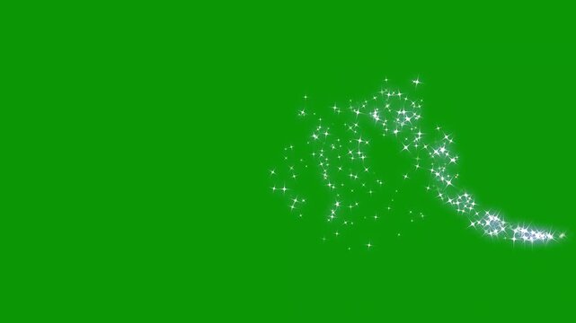Sparkling stars light animation and particles, pixie dust path, magic sparkle glitter line stars, magic sparkles glitter line stars, fairy dust wand glitter stars trail transition on green screen. 4k