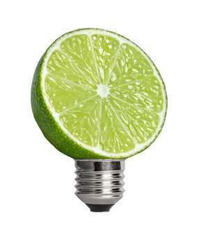 Fresh Green Lime Half Mounted on a Light Bulb Socket Conceptual Image