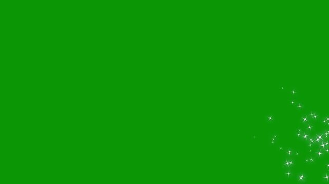 Shining glitter star sparkle animation with glowing dust trails and twinkling fairy sparkles, fairy dust glitter stars trail transition, glowing white glitter particles on green screen. 4k video