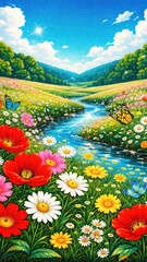 Obraz premium Vibrant floral meadow wallpaper for mobile