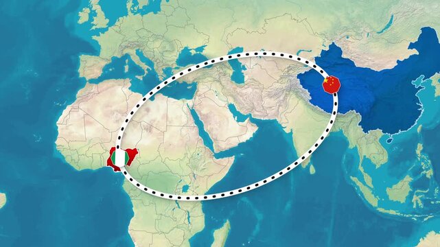 China and Nigeria Bilateral Relationship Map Animation Footage