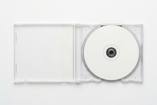 Blank White CD DVD Disc in Open Clear Plastic Jewel Case Mockup Isolated on White Background for Design Presentation