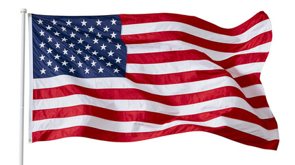 Fototapeta premium Waving American flag with red white and blue stripes and white stars on pole