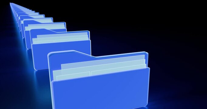 Data Backup and Recovery with Glowing Digital Folders in a Row
