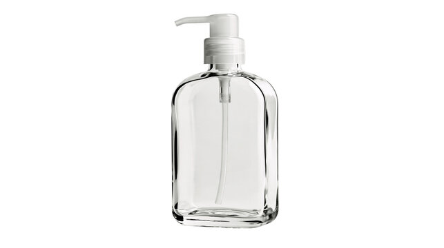 Clear glass soap dispenser bottle with white plastic pump mechanism
