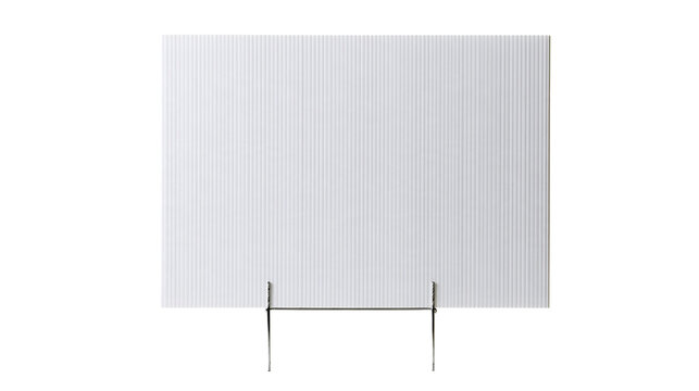 Rectangular white corrugated plastic yard sign with metal H-wire stake