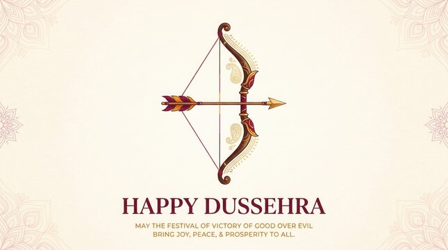 Copyrightsafe, unique, premiumlooking version happy dussehra greeting with traditional bow and arrow