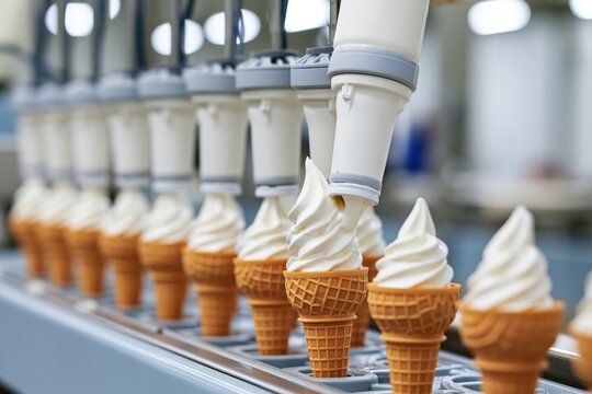 The Ice Cream Cone Production Line Demonstrating Automated Soft Serve Dispensing in Action
