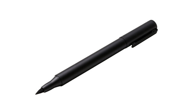 Black felt tip marker pen with a plastic cap and pointed fiber nib