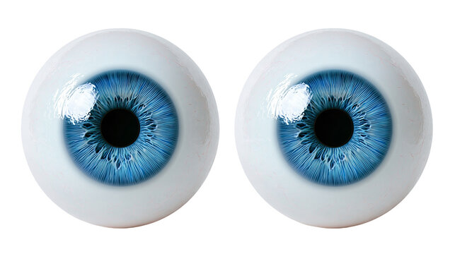 Pair of realistic blue human eyeballs with detailed iris and black pupils