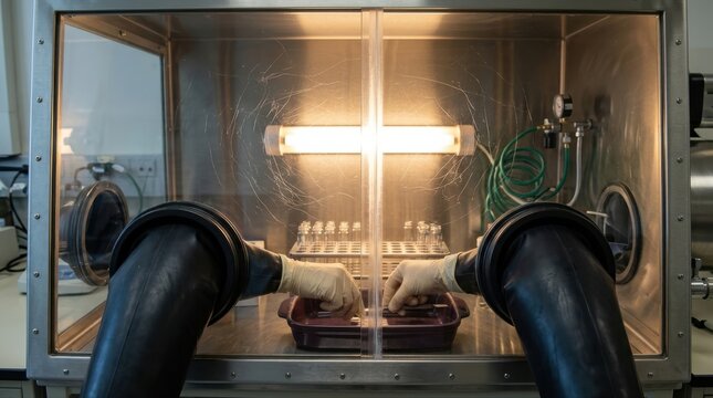 Glovebox laboratory work with sterile sample handling