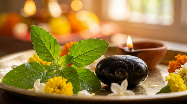 Sacred Vishnu devotional symbols during Ekadashi vrat
