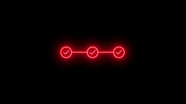 neon 3 step infographic step by step process icon animation. step process success with check marks animation on 4k video4k video