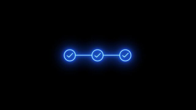 neon 3 step infographic step by step process icon animation. step process success with check marks animation on 4k video4k video