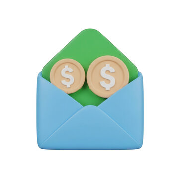 Envelope with dollar coins symbolizing money delivery or payment