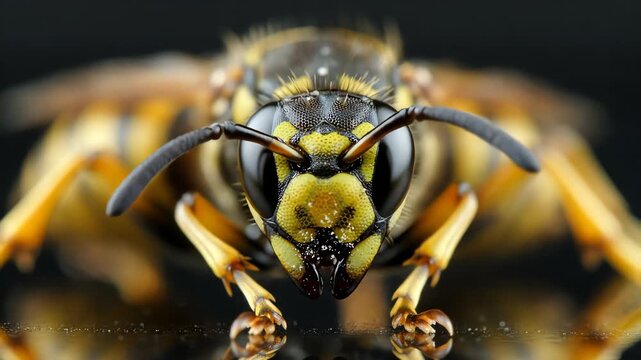 Macro close-up of a wasp head and antennae