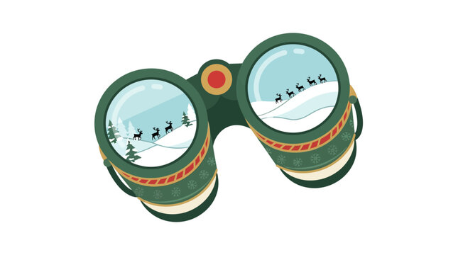 Binoculars displaying a winter scene with reindeer vector illustration