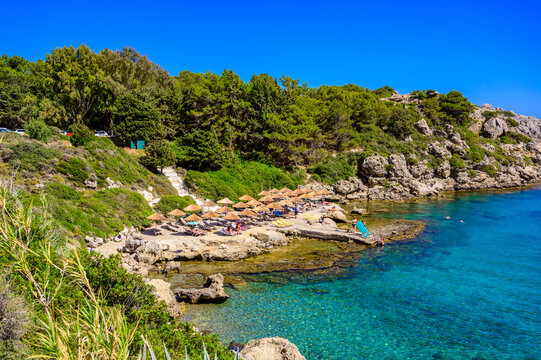 Greek Paradise: Scenic coastline at Plaka Beach near Anthony Quinn Bay Rhodes
