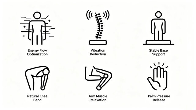 Simplified line body care function icon, representing energy optimization and spinal shock absorption, suitable for promoting rehabilitation protective equipment and ergonomic devices.
