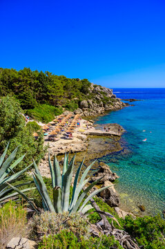 Greek Paradise: Scenic coastline at Plaka Beach near Anthony Quinn Bay Rhodes