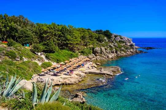 Greek Paradise: Scenic coastline at Plaka Beach near Anthony Quinn Bay Rhodes