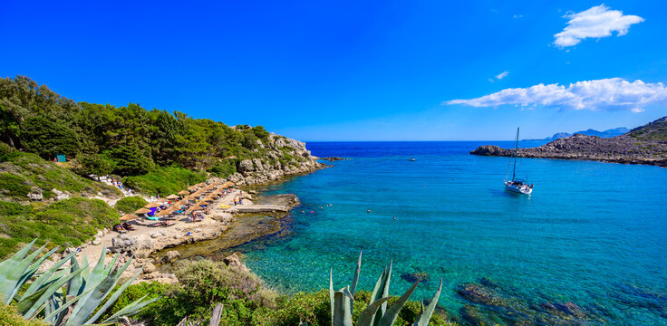 Greek Paradise: Scenic coastline at Plaka Beach near Anthony Quinn Bay Rhodes
