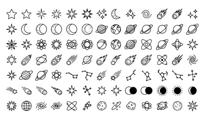 Space Astronomy Moon Star Planet Outline Vector Icon Collection © zarina