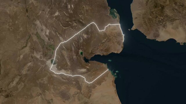 Djibouti country map boundary drawing animation on satellite globe video footage