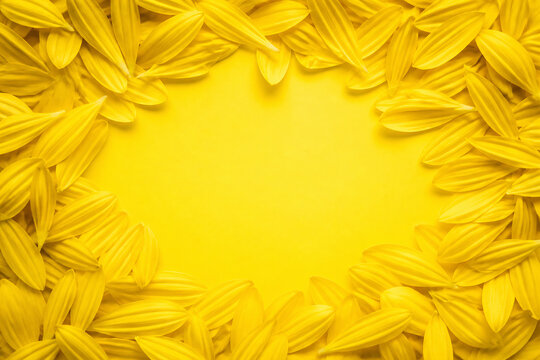 A bright yellow background framed by a border of golden-yellow flower petals.