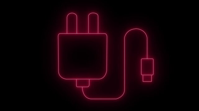 Neon red usb wall charger plug and cable illustration