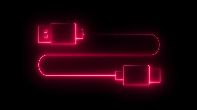 Red neon glowing usb cable connectors with light trail effect