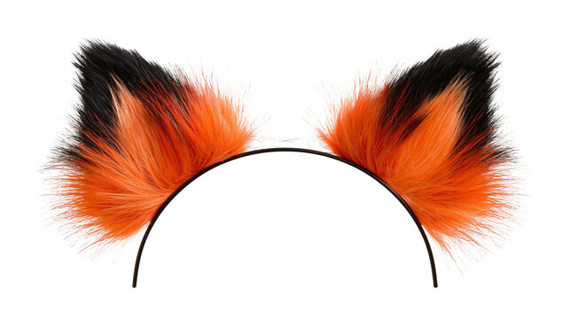 Orange and black faux fur animal ear headband for costume accessory