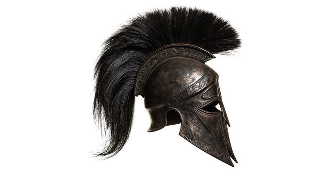Ancient Greek Spartan bronze helmet with black horsehair crest plume