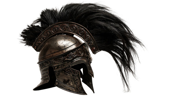 Ancient Greek Corinthian bronze helmet with black horsehair crest plume