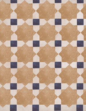 Hand Painted Beige and Blue Geometric Vintage Tile Background