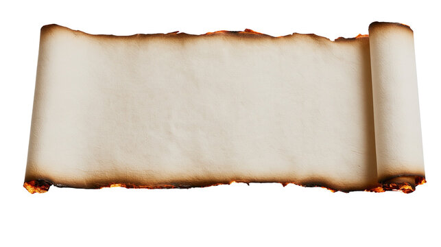 Old parchment paper scroll with burnt edges and curled ends