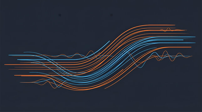 Blue and orange sinusoidal waveform data streams illustrating frequency modulation for digital communications and science projects.