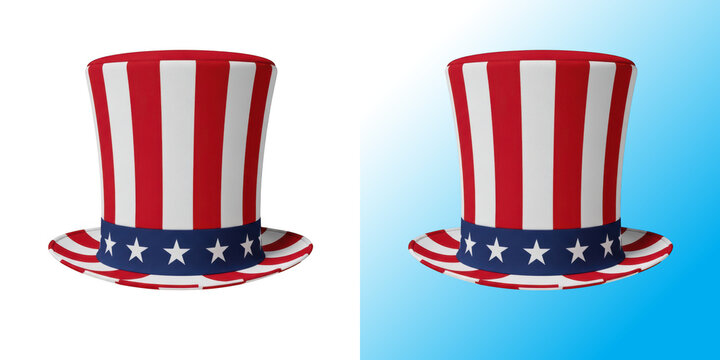 Pixel art style uncle sam top hat with red white and blue stripes isolated on white background