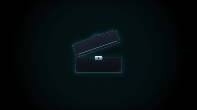 Minimalist digital illustration of a closed briefcase with a glowing lock icon against a dark starry background