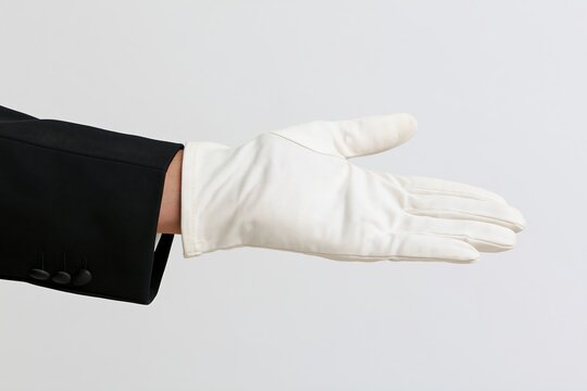 The White Glove Extending from a Black Suit Sleeve in Formal Gesture