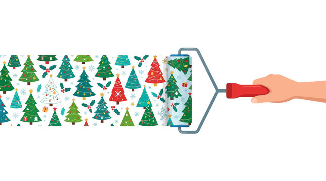 Christmas tree pattern being applied with a paint roller